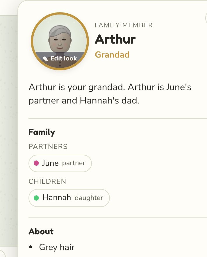 Arthur's card in the editor, with an Edit look strip across the bottom of his portrait